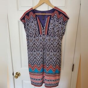 Laundry by Shelli Segal Printed Split Neck Dress Mandarin Red Blue XS